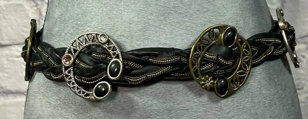 Unique Retro Glam Braided Polyurethane and Metal Medallion Belt